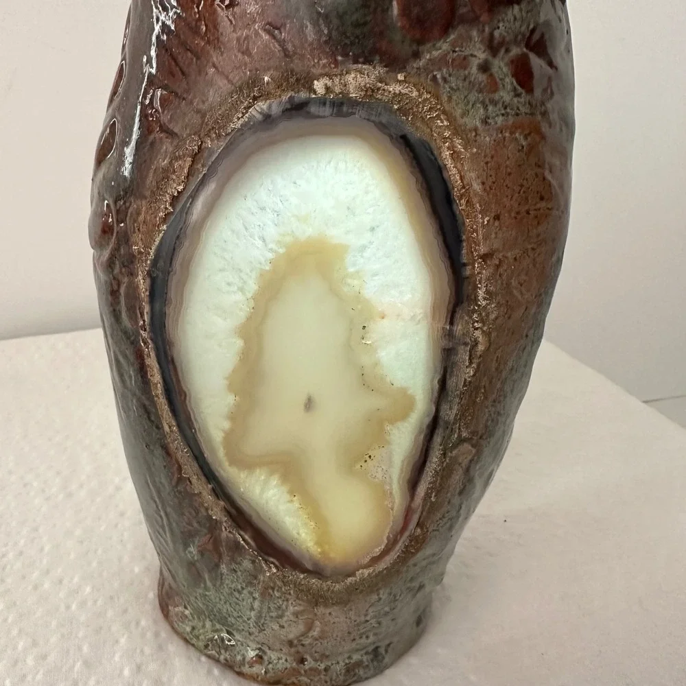 Terrance M Bedell Studio Pottery Vase Handmade signed '14‎ Brown Geode luminary